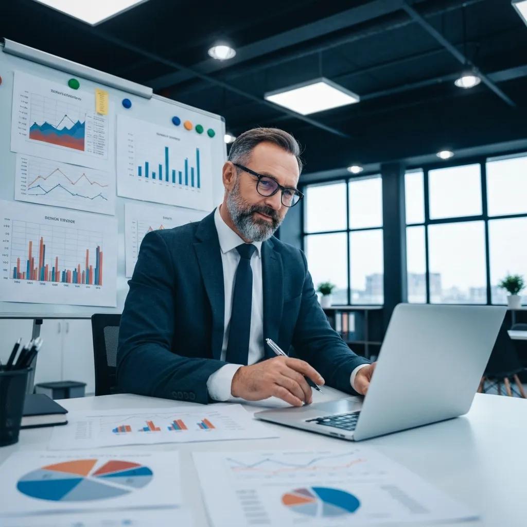 Business professional analyzing market data for revenue diagnosis